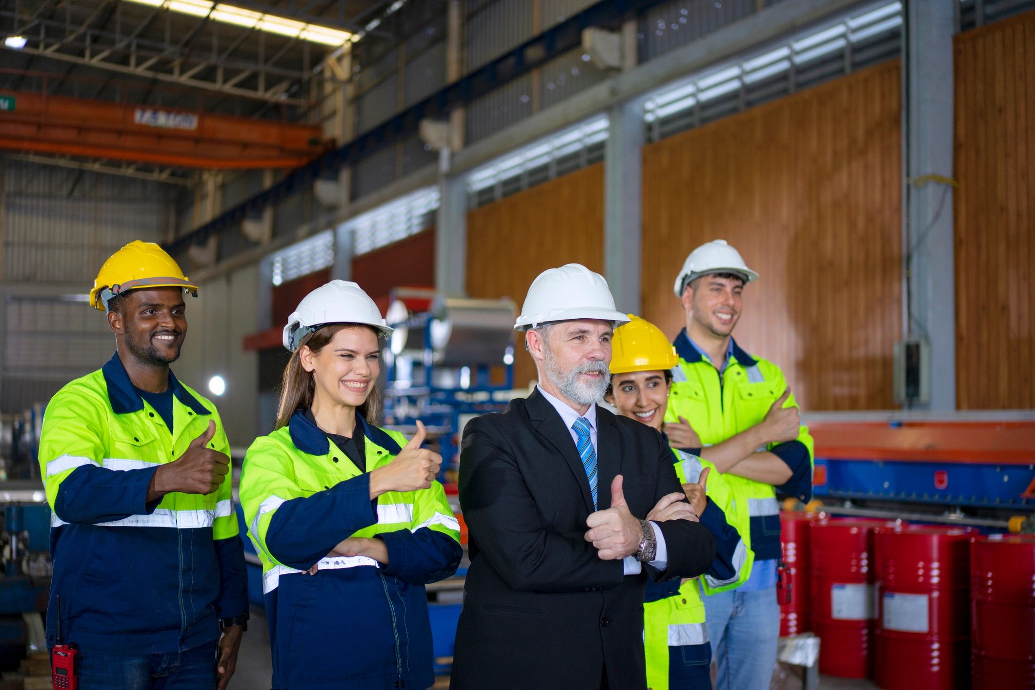 Construction workers on an active industrial site