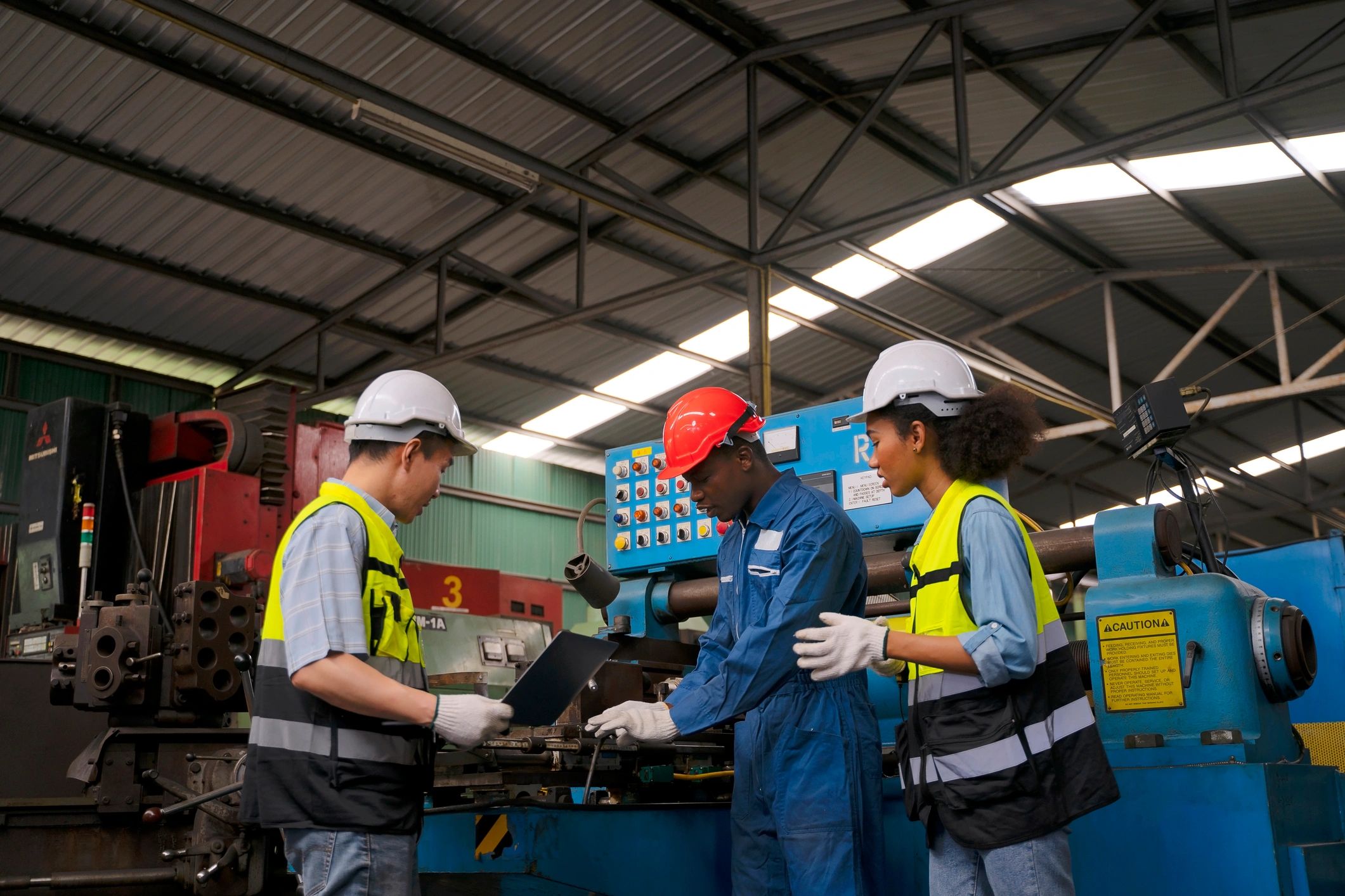 Construction and industrial workers on site